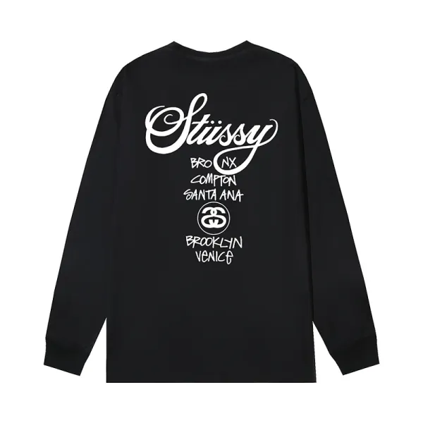 Stüssy City List Long Sleeve T-Shirt Black - 1