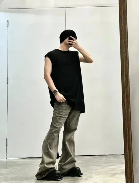 Off-White Flared Jeans Olive Green with Black Stripe - 19