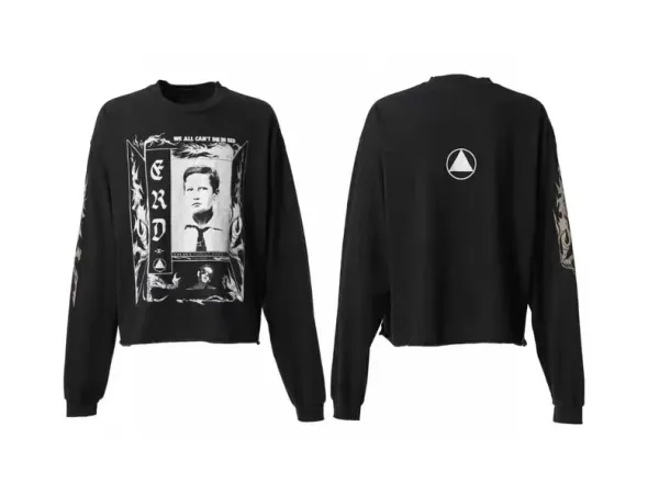 Erdem x Unknown Artist Cropped Long-Sleeve Graphic Top Black - 1