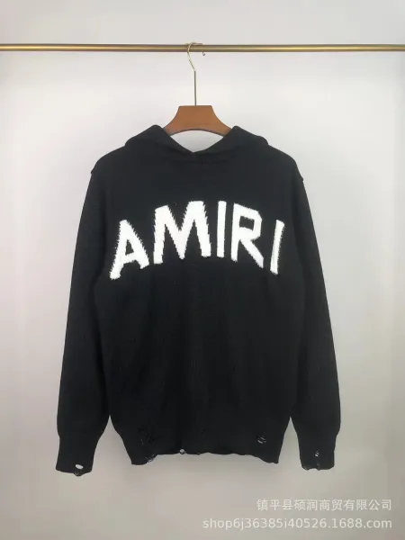 Amiri Distressed Knit Hoodie Black - 1