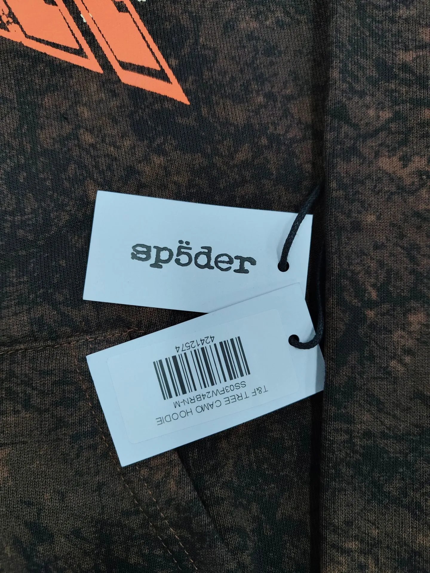 Spöder Distressed Brown Tie-Dye Hoodie with Orange Logo Print - 7