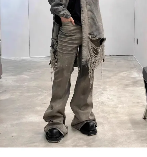 Off-White Flared Jeans Olive Green with Black Stripe - 9