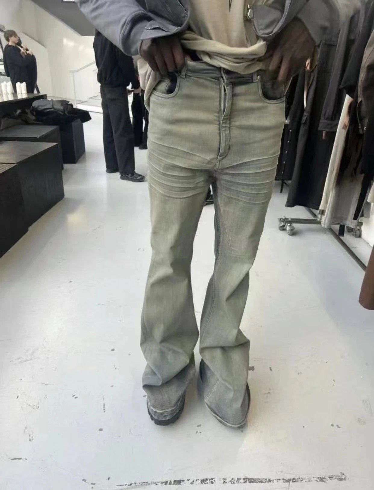 Off-White Flared Jeans Olive Green with Black Stripe - 15