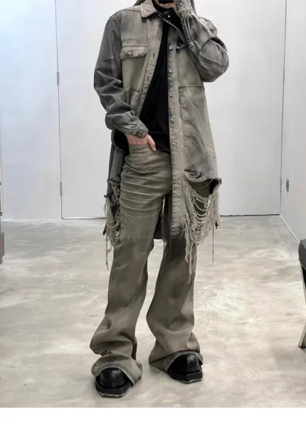 Off-White Flared Jeans Olive Green with Black Stripe - 8