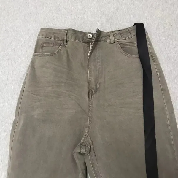 Off-White Flared Jeans Olive Green with Black Stripe - 22