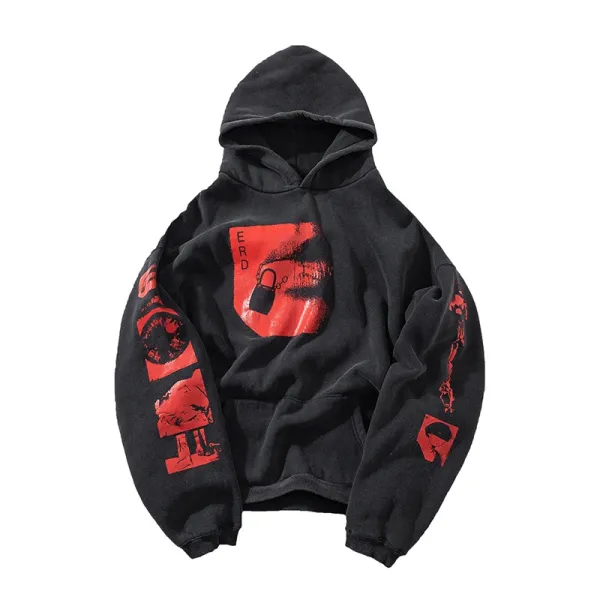 ERD Hoodie Black Red Graphic Print Hoodie - 1