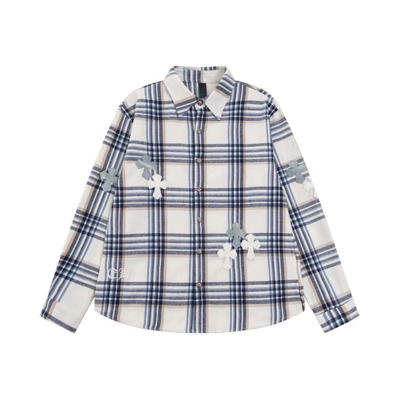 Plaid Cross Embroidery Shirt