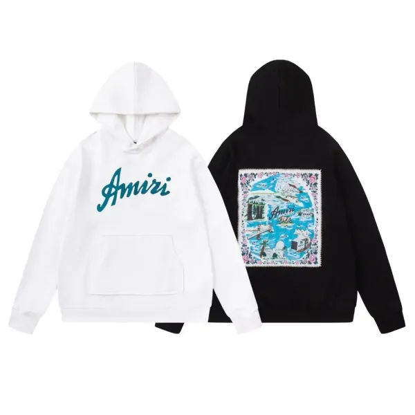 Amiri Script Logo Hoodie in White and Black - 1