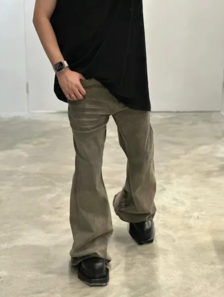 Off-White Flared Jeans Olive Green with Black Stripe - 18