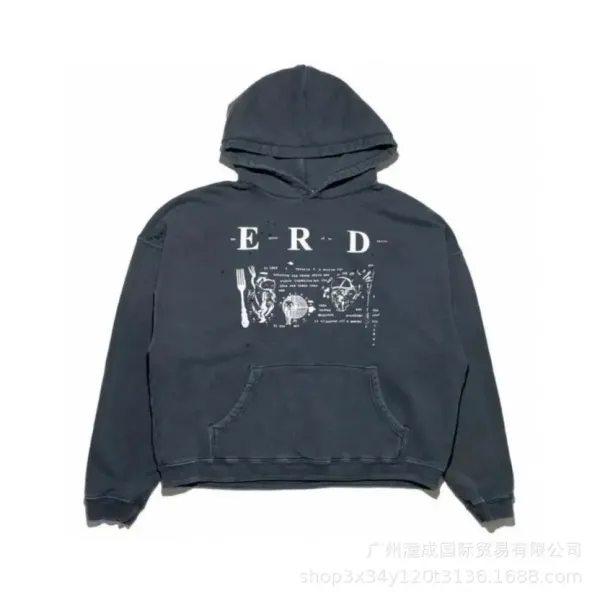 ERD Oversized Distressed Graphic Hoodie Charcoal - 1