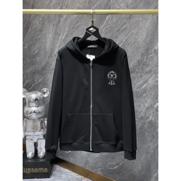 Chrome Hearts x Supreme Black Embroidered Zip-Up Hoodie - 1