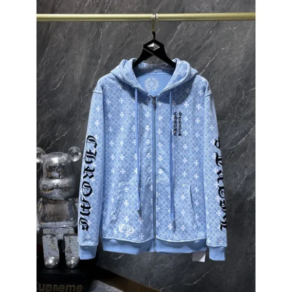 Chrome Hearts x Floral Print Light Blue Zip-Up Hoodie - 1