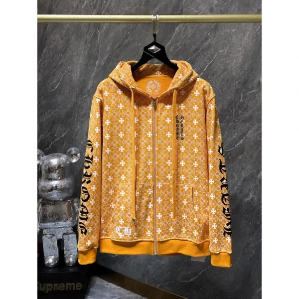 Chrome Hearts x Supreme Floral Print Zip-Up Hoodie Yellow - 1