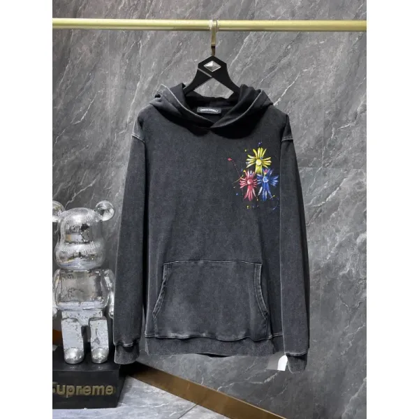 Dolce & Gabbana Floral Embroidered Distressed Hoodie Black - 1