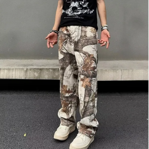 Design Wide-Leg Camo Pants with Soundwave Embroidery Army Green Pants - 5