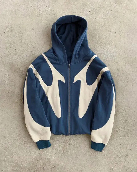 Off-White™ Flame Motif Zip-Up Hoodie Navy and Beige - 1