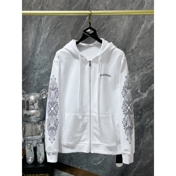 Chrome Hearts Floral Embroidery Zip-Up Hoodie White - 1