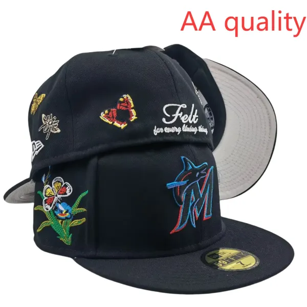 New Era x Felt x Miami Marlins 59FIFTY Embroidered Floral Butterfly Cap Black - 1