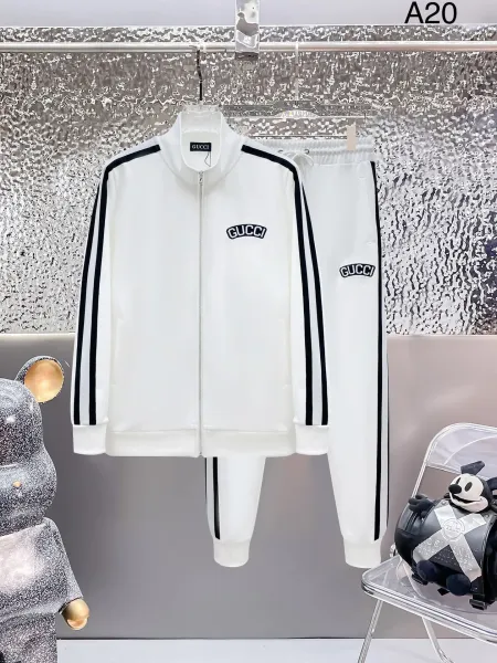 Gucci Logo-Embroidered White Track Suit with Black Stripes - 1