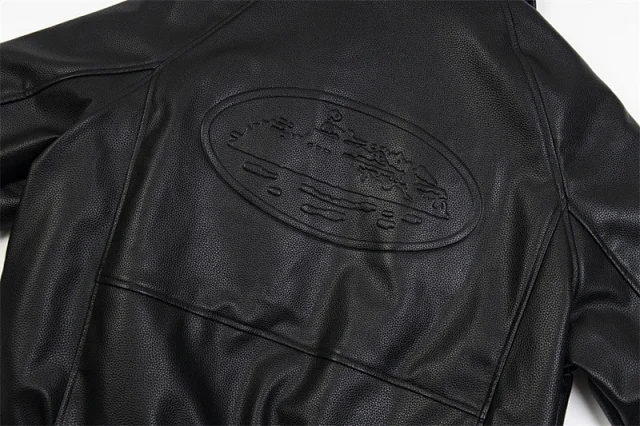 Corteiz Jackets PU Leather Bomber Jacket with Alcatraz Emblem product detail image 6