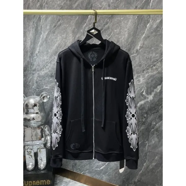 Chrome Hearts Floral Embroidery Zip-Up Hoodie Black - 1