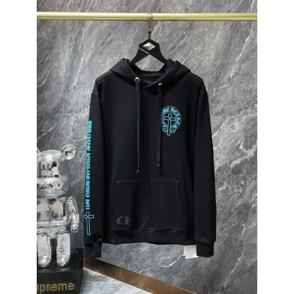 Chrome Hearts x Supreme Hoodie Black with Cyan Embroidery - 1
