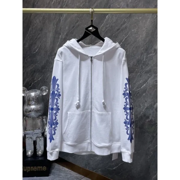 Chrome Hearts x Supreme White Floral Sleeve Zip-Up Hoodie - 1