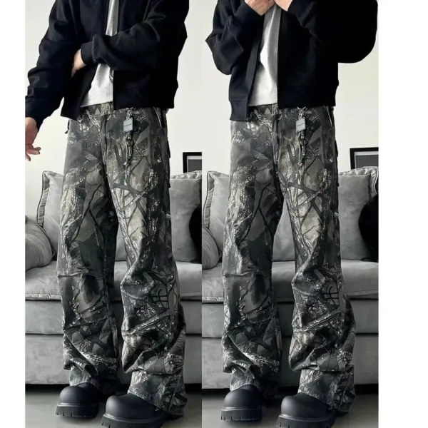 Design Wide-Leg Camo Pants with Soundwave Embroidery Army Green Pants - 3
