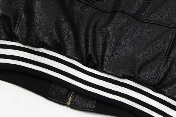 Stone Island Leather Varsity Jacket Black - 9