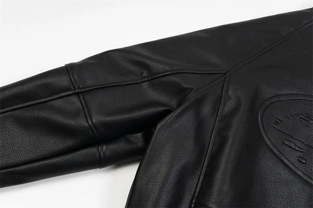 Corteiz Jackets PU Leather Bomber Jacket with Alcatraz Emblem product detail image 4