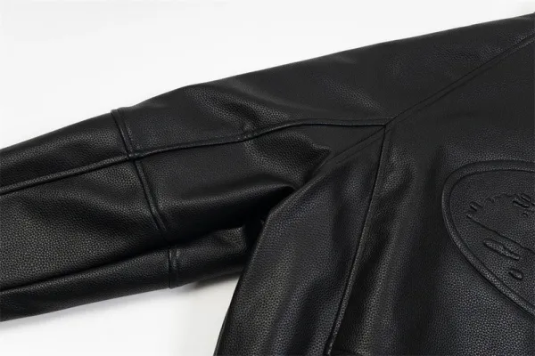 Stone Island Leather Varsity Jacket Black - 5