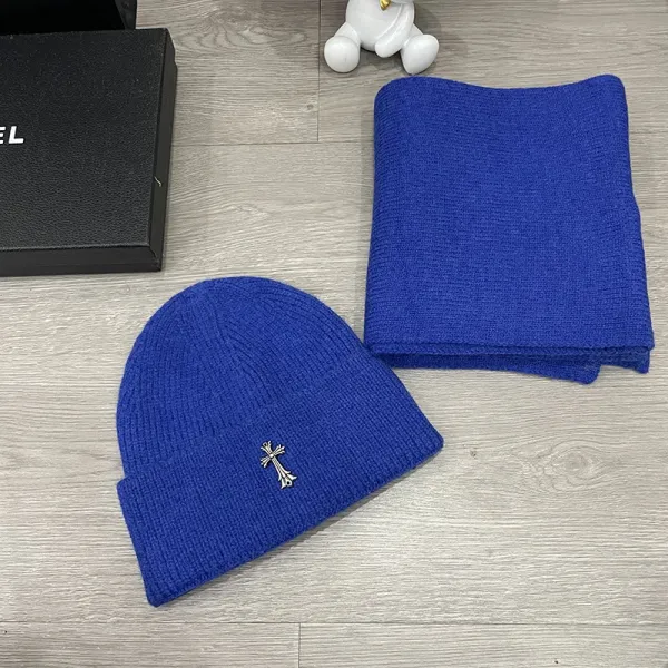Chrome Hearts Knit Beanie and Scarf Set Royal Blue Accessories - 1