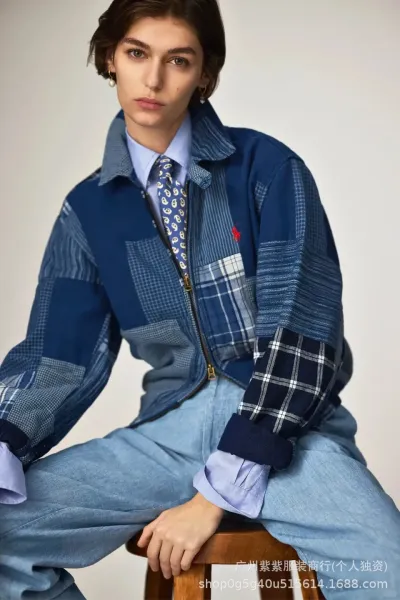 Ralph Lauren Patchwork Denim Jacket and Indigo Block-Print Dress Set with White Tote Bag - 28