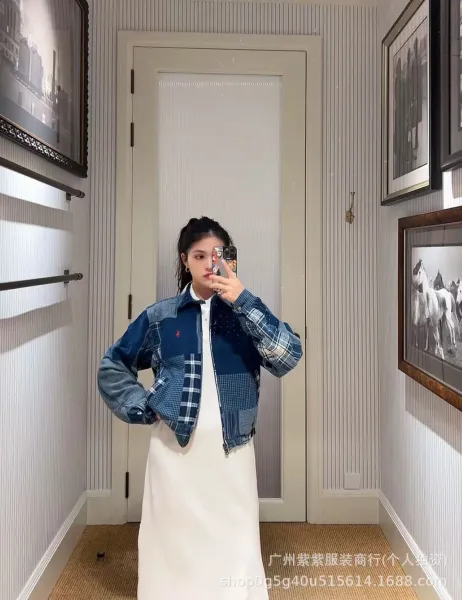 Ralph Lauren Patchwork Denim Jacket and Indigo Block-Print Dress Set with White Tote Bag - 31