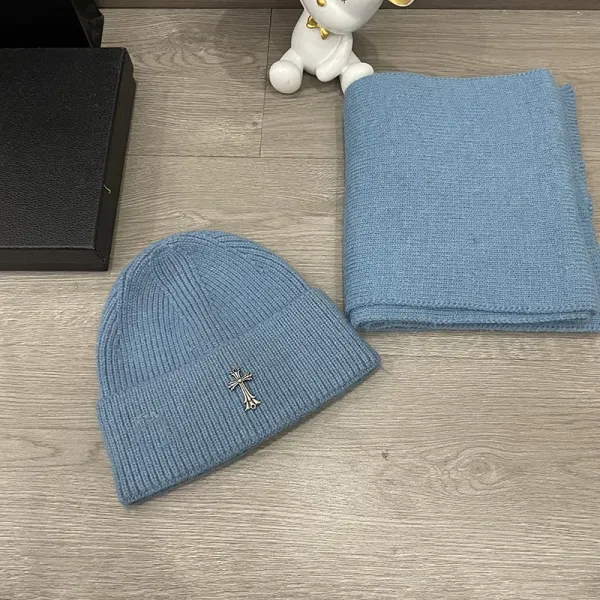 Chrome Hearts Knit Beanie and Scarf Set in Sky Blue - 1