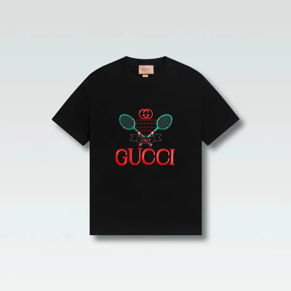 Gucci Tennis Racket Embroidered Logo Black T-Shirt - 1