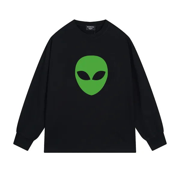 Balenciaga Alien Face Graphic Long-Sleeve T-Shirt Black - 1