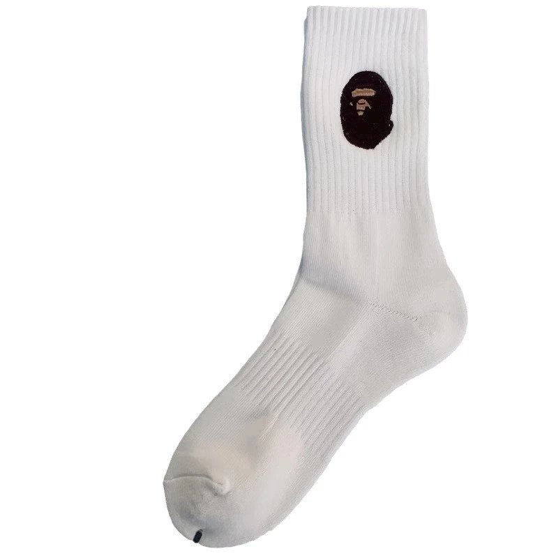 Ape Head Embroidery Crew Socks Thick Terry