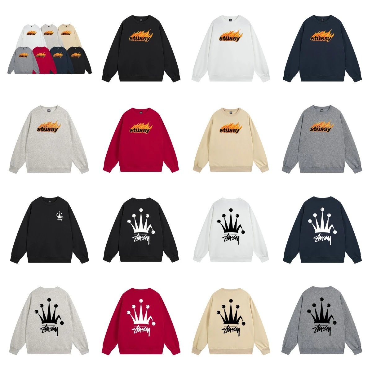 Stüssy Flame Logo Crewneck Sweatshirt Gray - 3