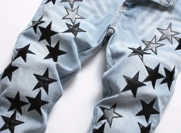 Star-Print Distressed Slim Fit Jeans - 17