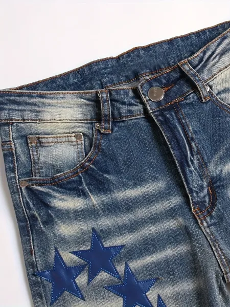 Star-Print Distressed Slim Fit Jeans - 23