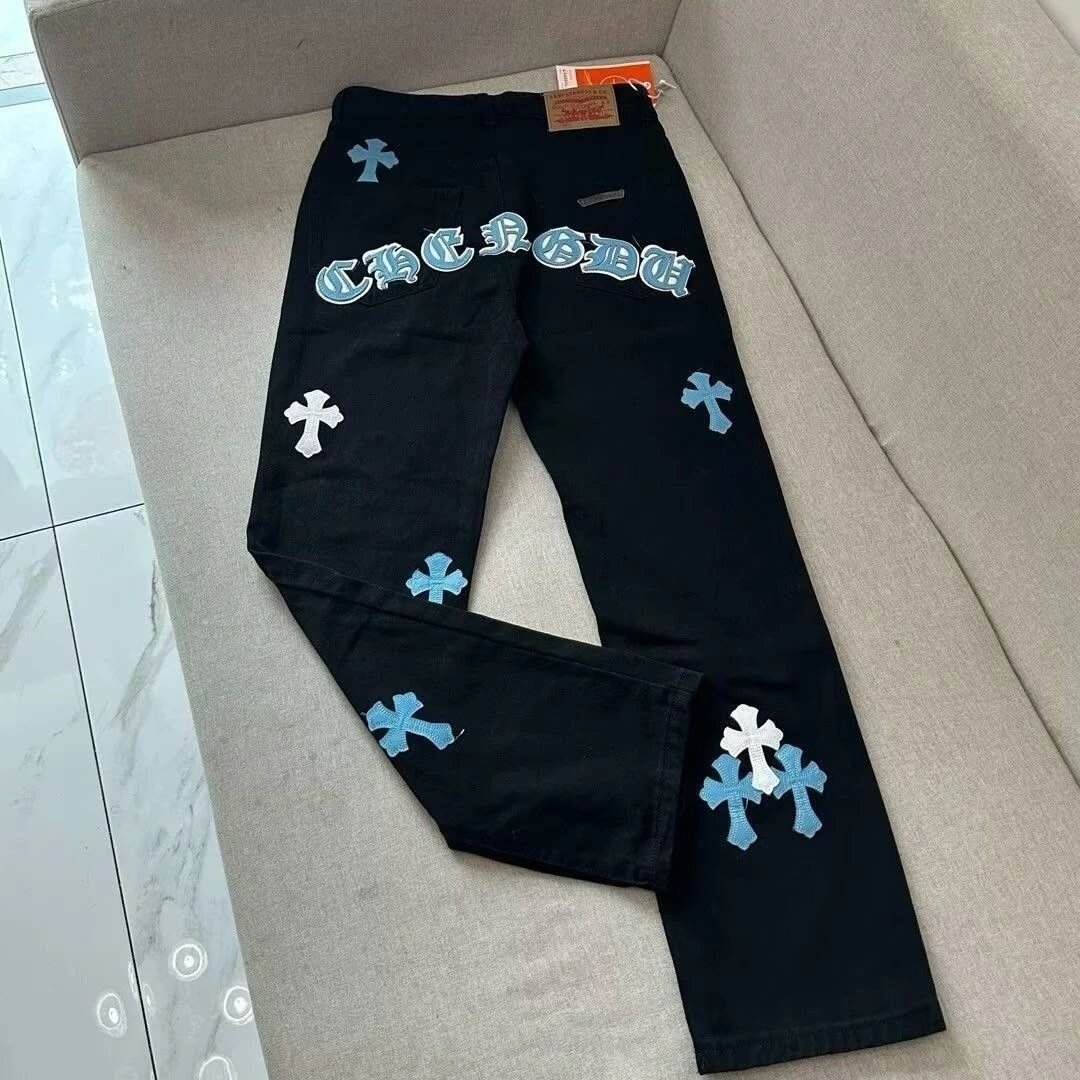 Chrome Hearts Black Cross Embroidery Jeans