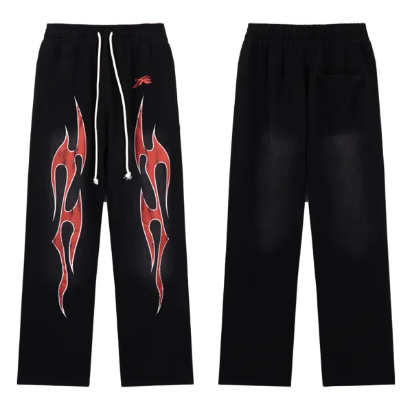Design Flame Print Sweatpants Black - 1