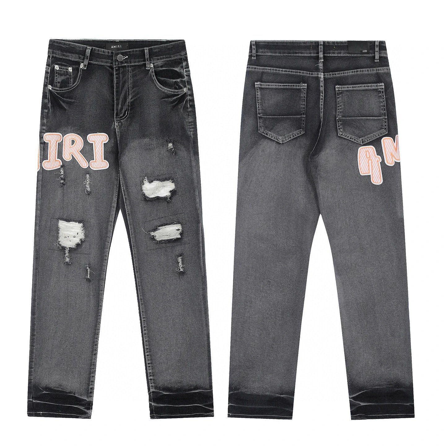 AMI Ripped Denim Casual Straight Jeans