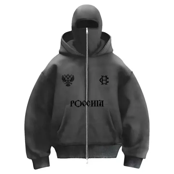 Design Russian-Themed Balaclava Hoodie Gray Hoodie - 1