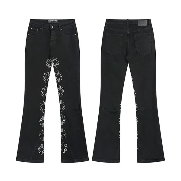 1-800-265-325 x Unknown Brand Floral Embroidered Flared Black Jeans - 1