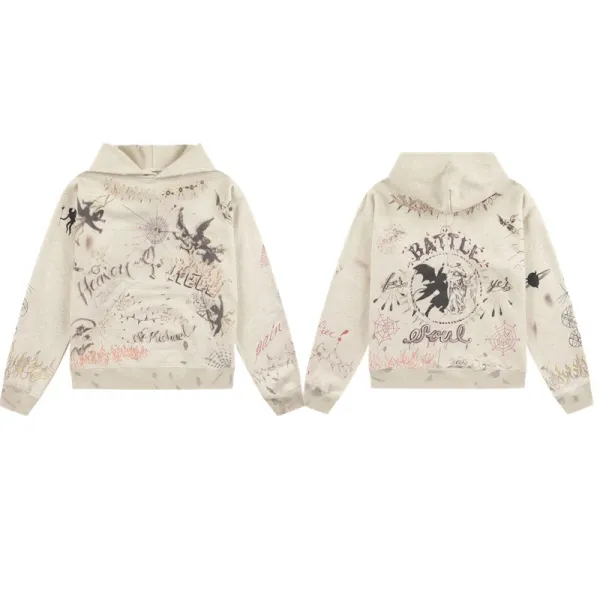Battle Soul Graphic Hoodie Beige Multicolor Hoodie - 1