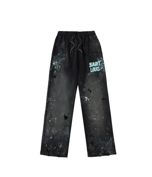 Saint Laurent Saint Louis Distressed Paint-Splatter Sweatpants Black - 1