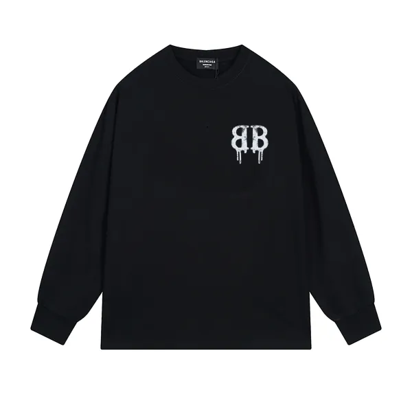 Balenciaga BB Drip Logo Long-Sleeve T-Shirt Black - 1