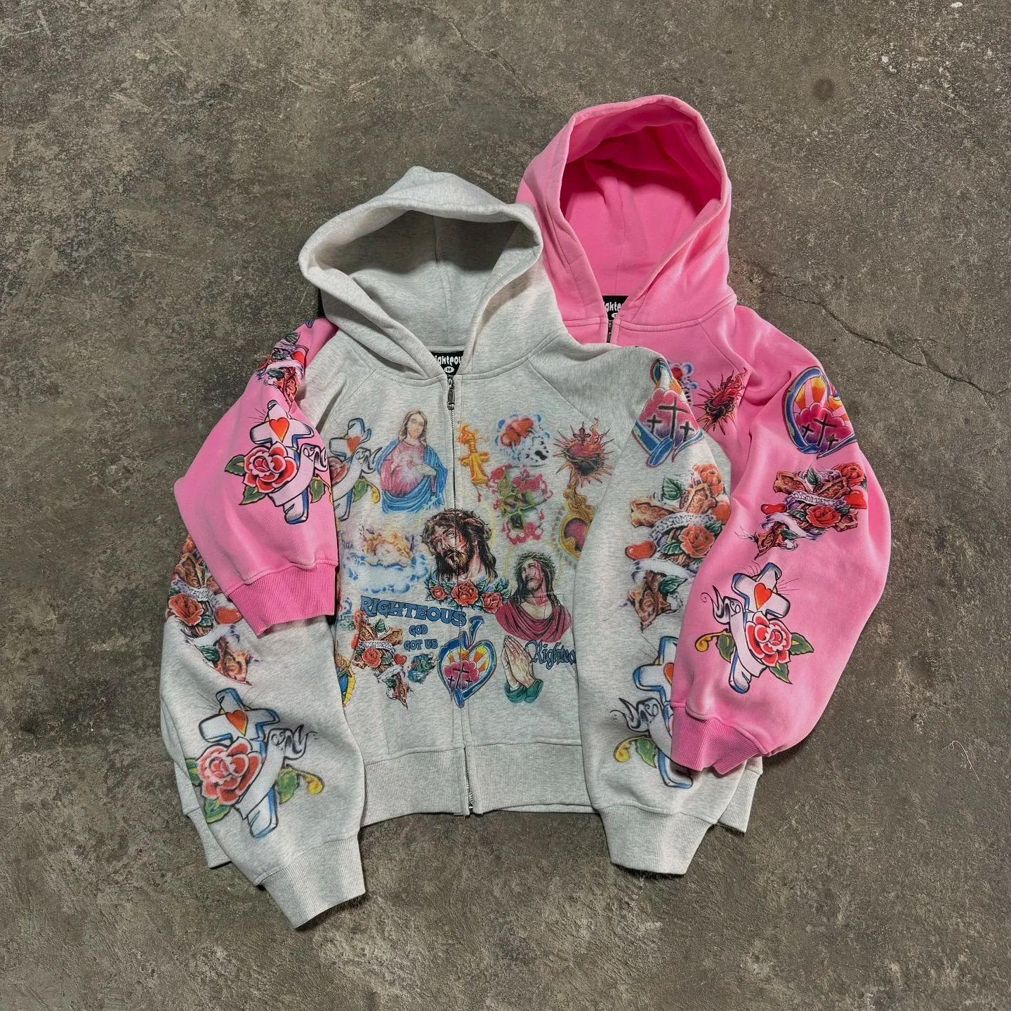 RIPNDIP x宗教印花 Cropped Zip-Up Hoodie Beige - 6